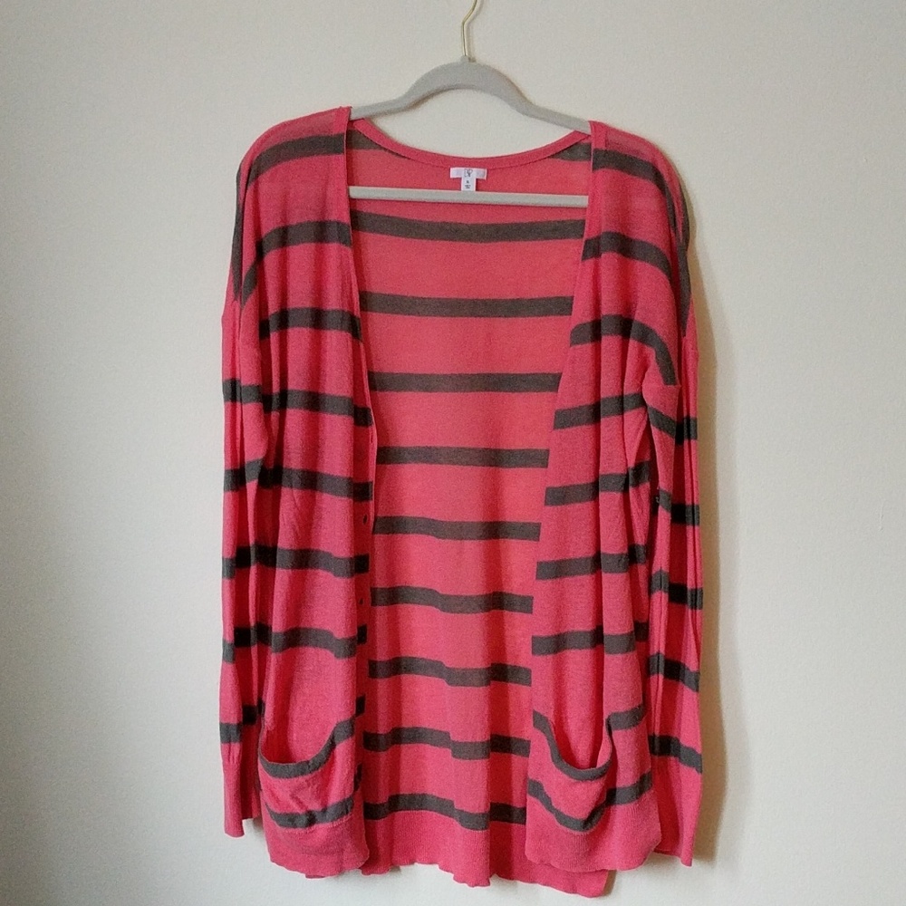 pink striped cardigan
